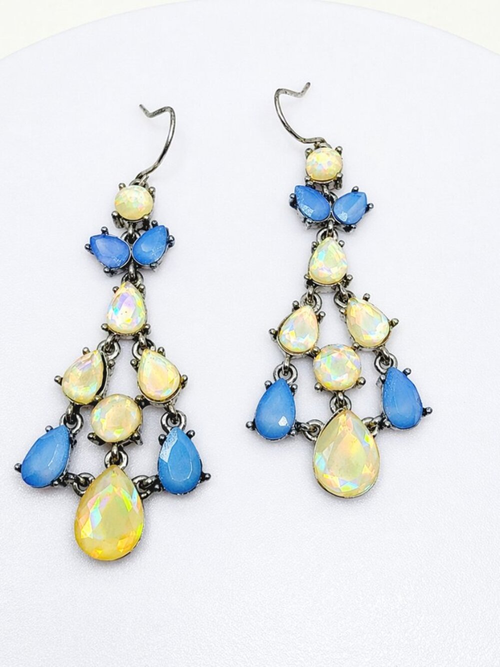 Monet Blue Opalescent Chandelier Drop Earrings Statement Glam